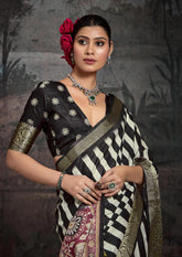 Black Velvet Tusser Silk  Leheriya Saree